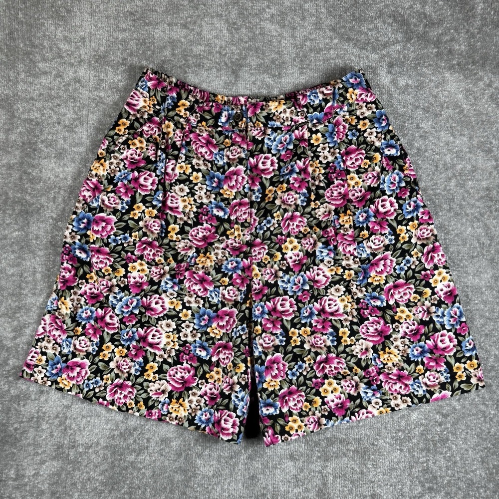 Vintage Karen Scott Shorts 12 Floral High Waisted Pleated Front High Waisted
